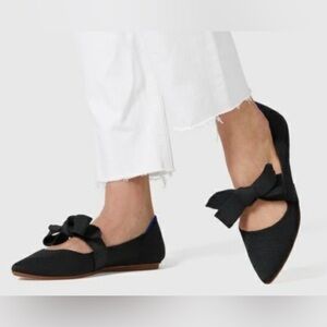 Rothy’s Merino Women's Black Mary Jane Strap Bow Pointed Ballet Flats 6.5 US